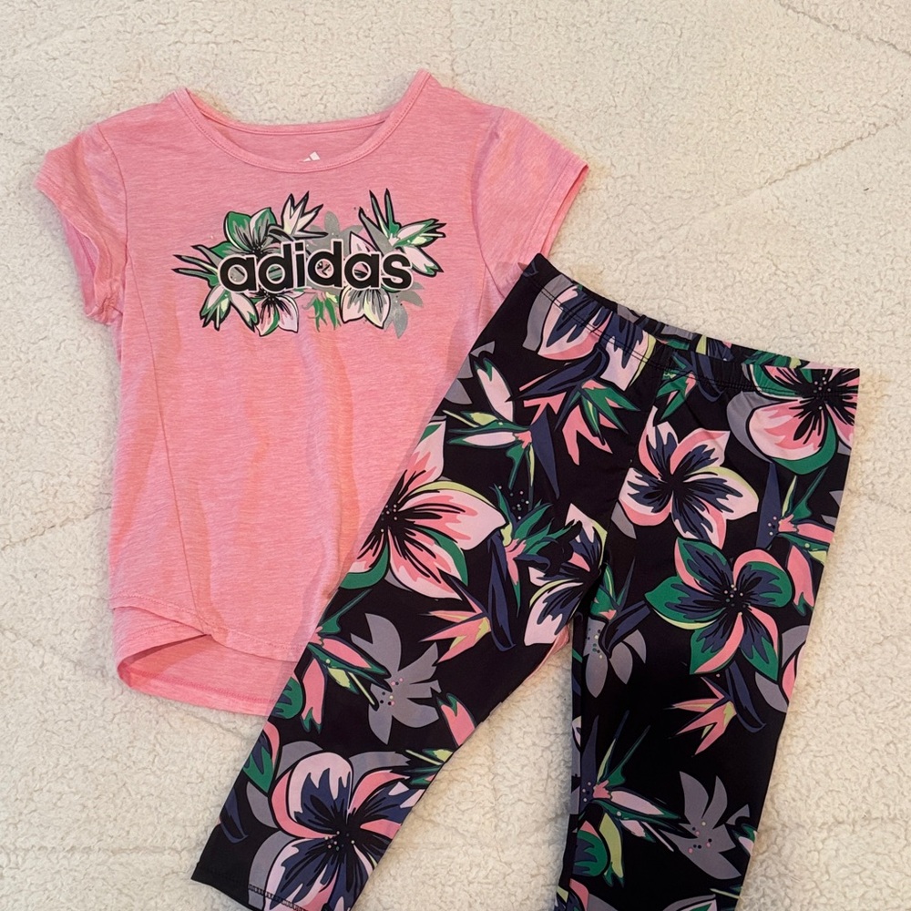 Adidas Pink Top and Floral Leggings